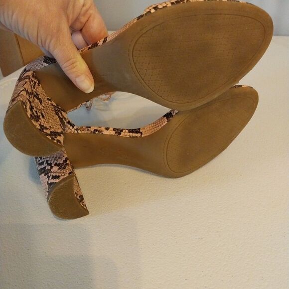 Jessica Simpson Chunky High Heels Sz 9.5M Pink Snakeskin Open Toe Ankle Tie Wild - Picture 7 of 12